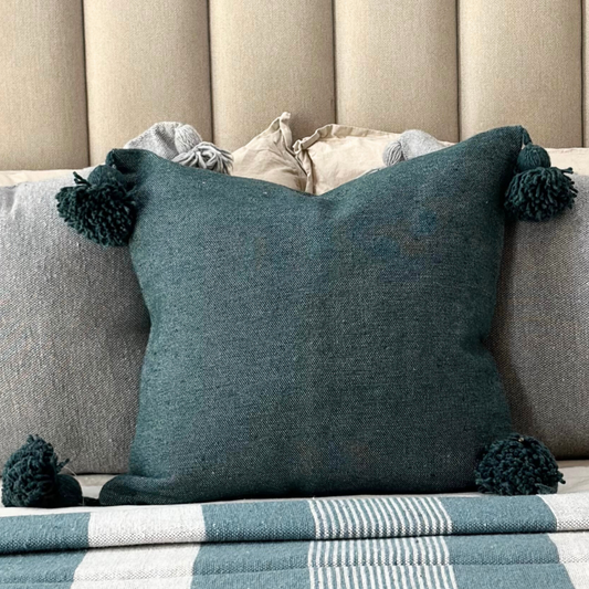 Green Pompom cushion cover