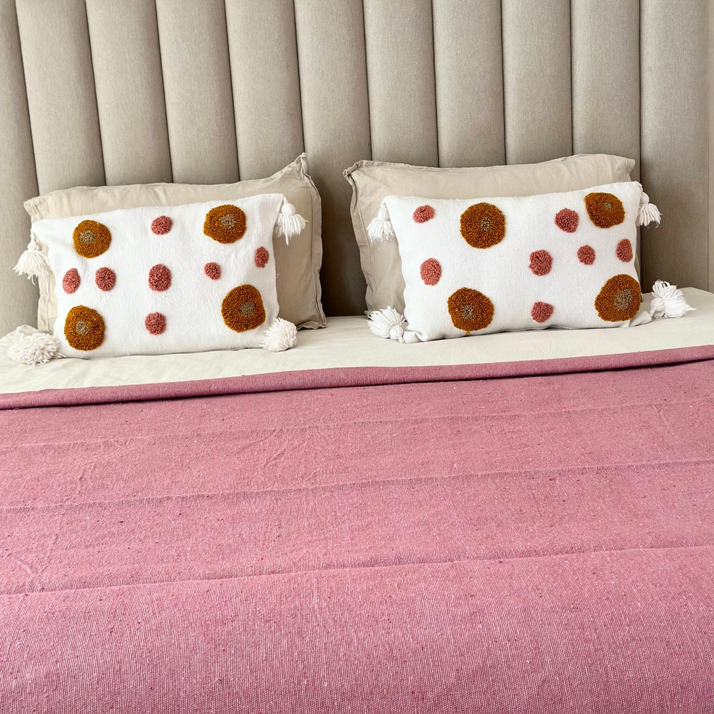 Pink pompom cushion cover