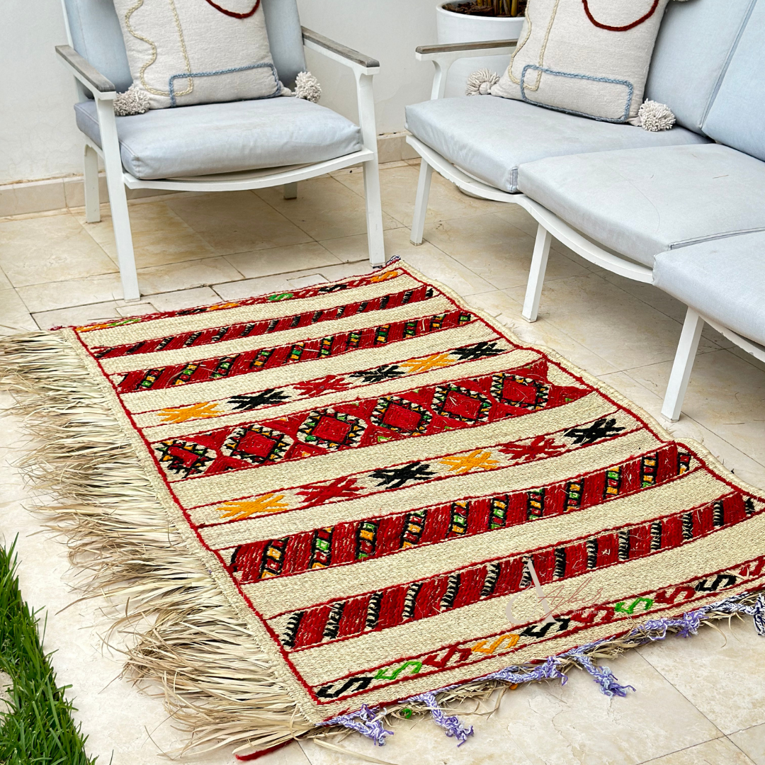 Outdoor carpet in wicker and wool 1m80/1m30