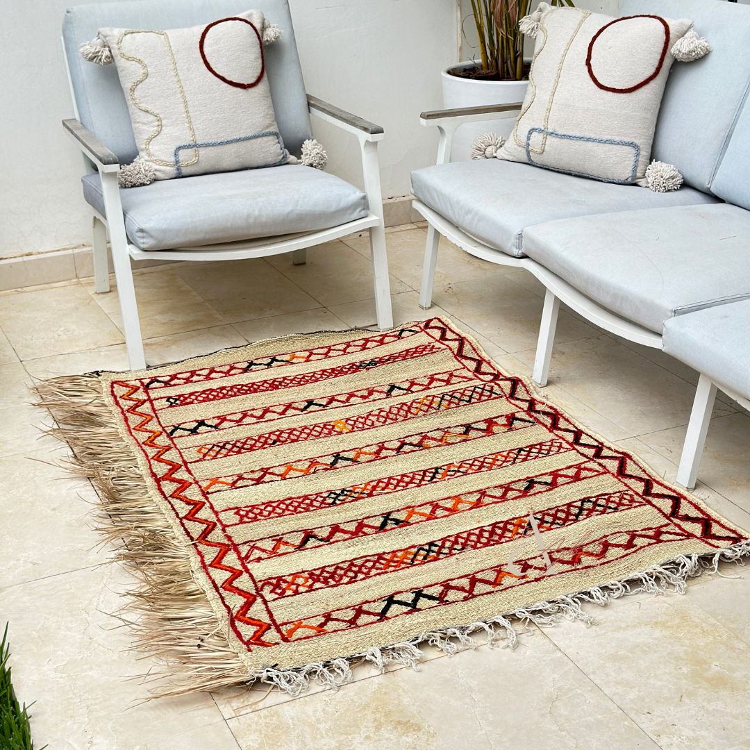 Outdoor wicker and wool carpet 1m55/1m20