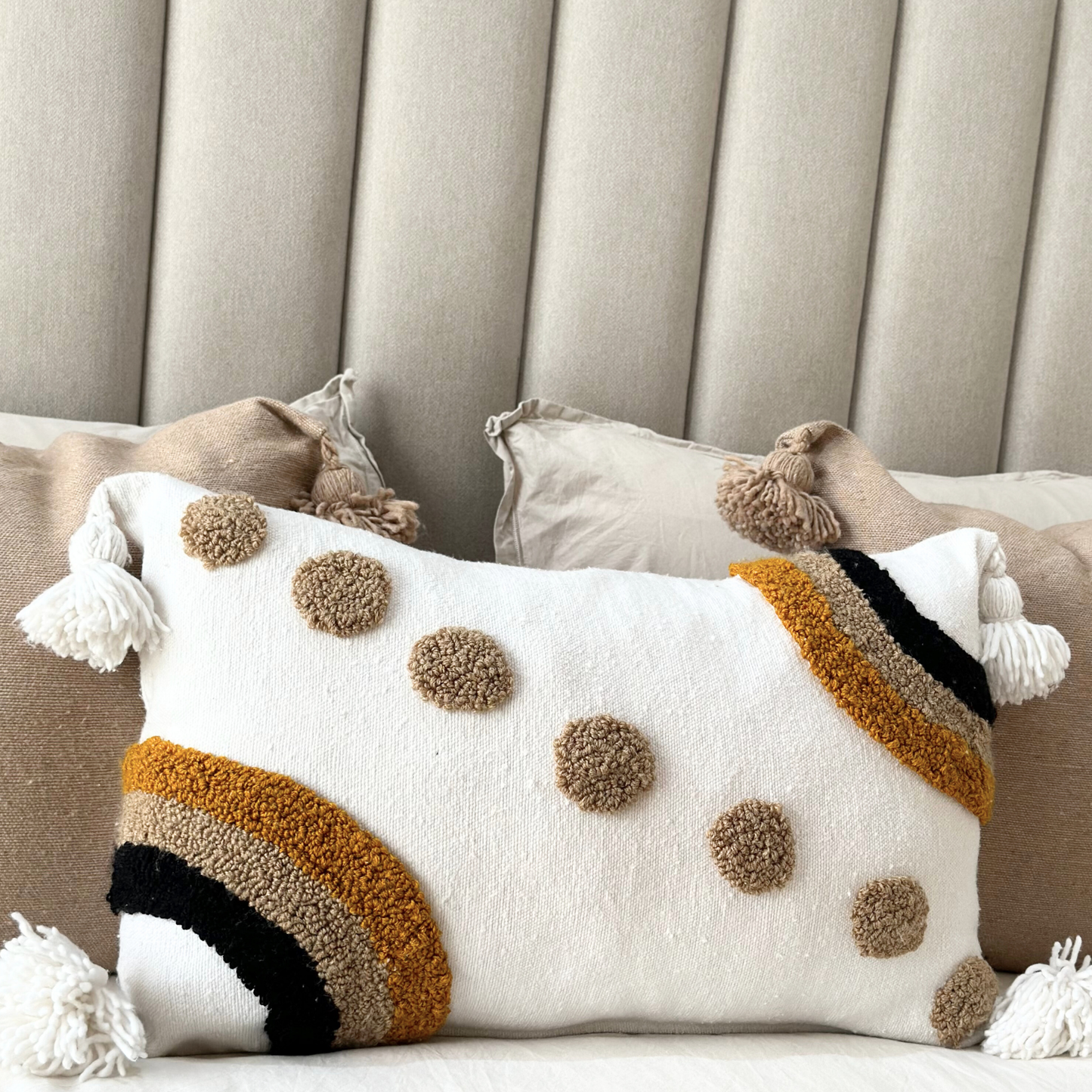 Golden Horizon Pom Pom Pillow