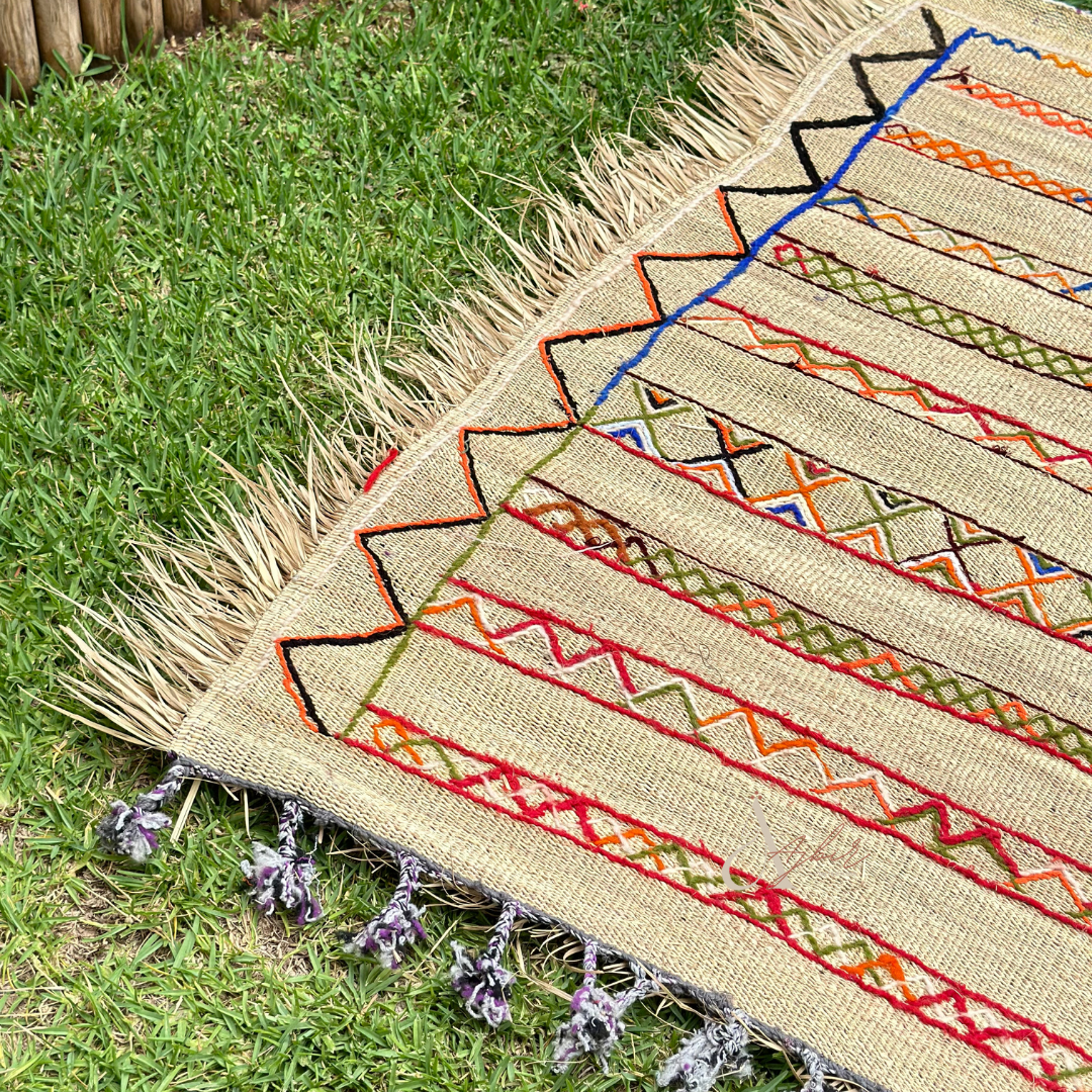 Outdoor carpet in wicker and wool 1m50/1m30