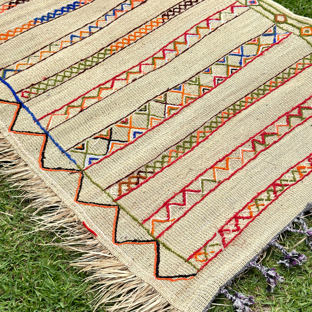 Outdoor carpet in wicker and wool 1m50/1m30