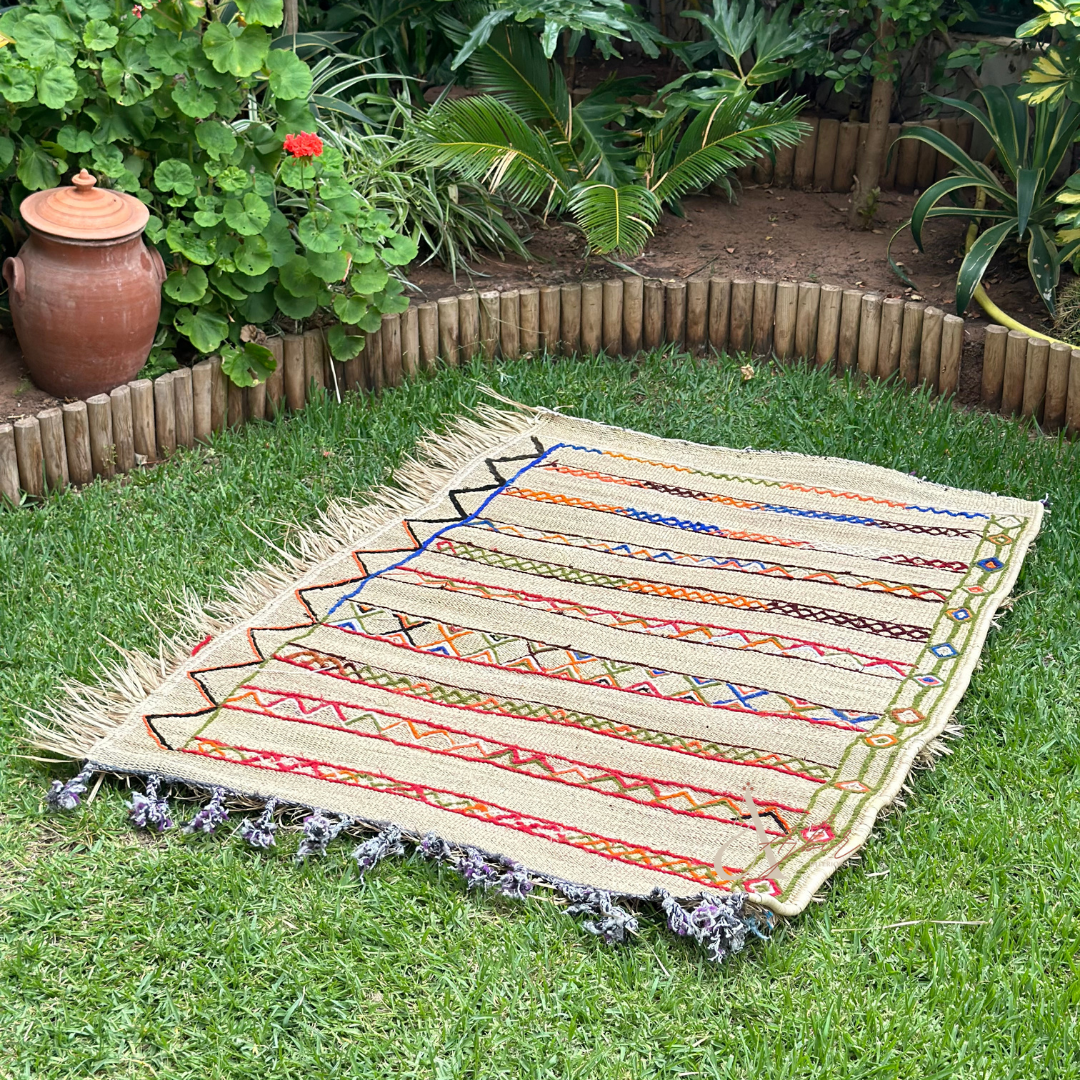 Outdoor carpet in wicker and wool 1m50/1m30