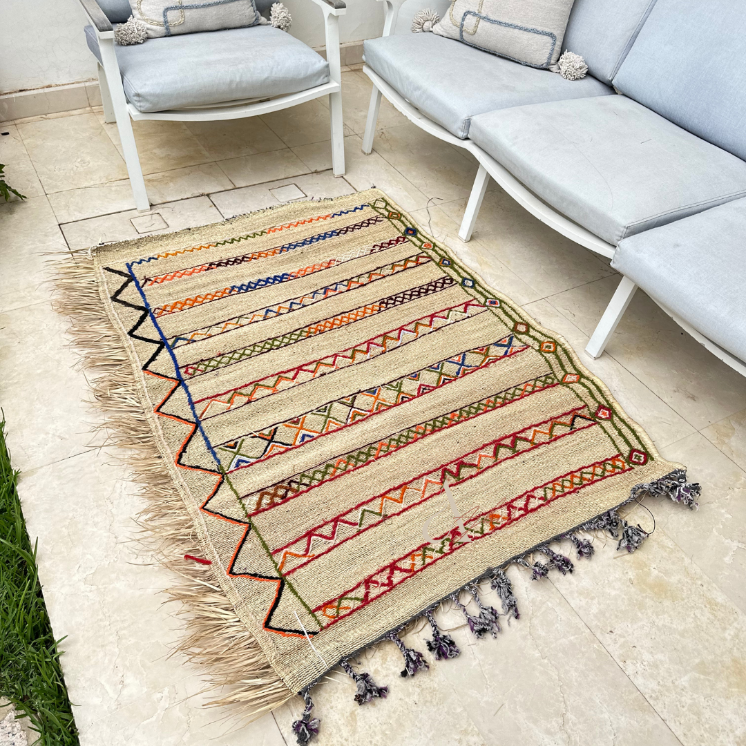 Outdoor carpet in wicker and wool 1m50/1m30