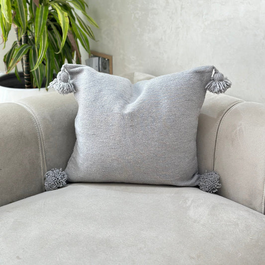 Grey Pompom cushion cover